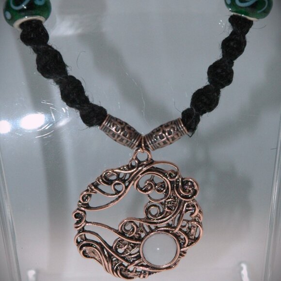 Art Nouveau Copper Toned Elegant Moon on a 21 3/4" Black Handmade Hemp Chain - Picture 3 of 6